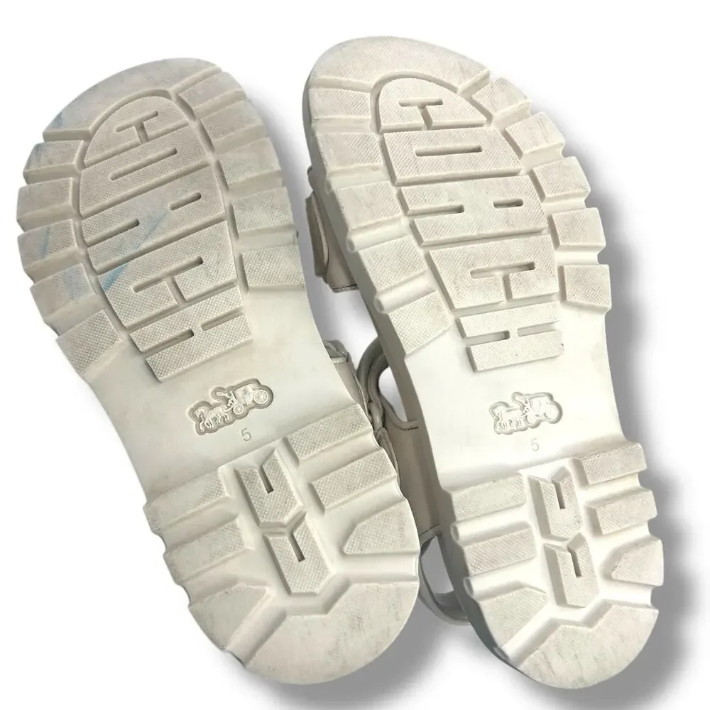 Coach Brynn Platform Buckled Leather Platform Size 5 Ivory White Chunky Flat - Picture 3 of 9